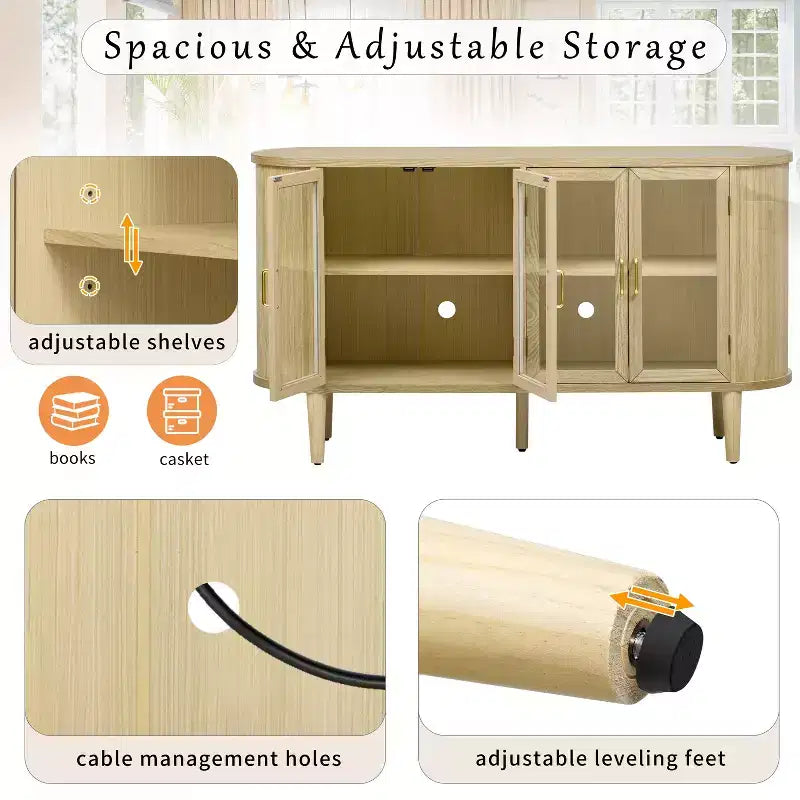 Bahut de ferme avec rangement, meuble buffet en bois avec portes vitrées et étagères réglables