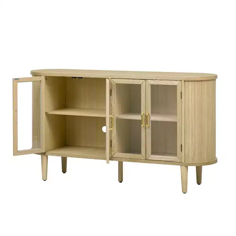 Bahut de ferme avec rangement, meuble buffet en bois avec portes vitrées et étagères réglables