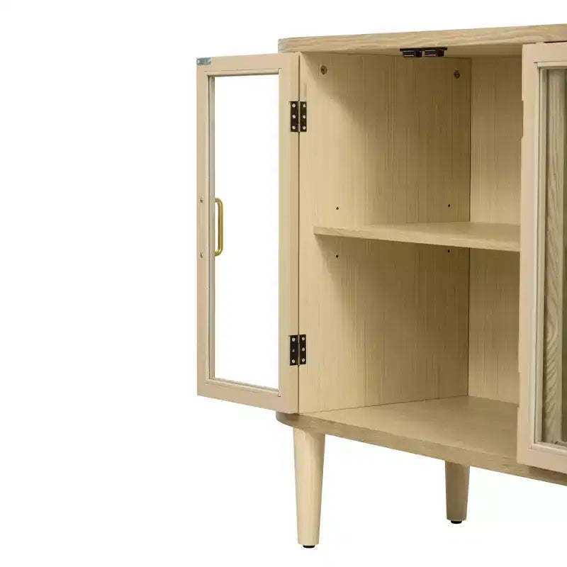 Bahut de ferme avec rangement, meuble buffet en bois avec portes vitrées et étagères réglables