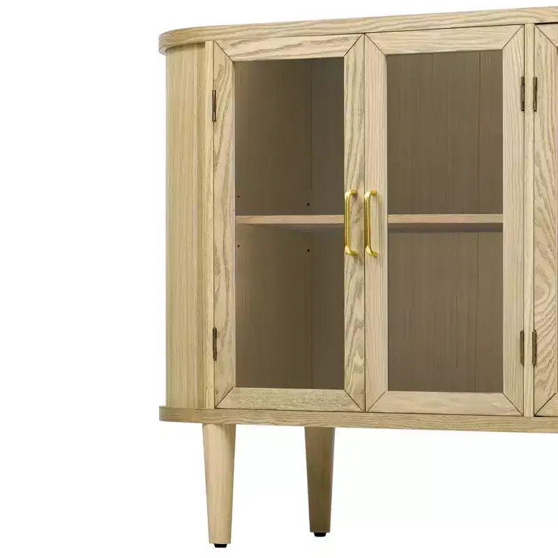 Bahut de ferme avec rangement, meuble buffet en bois avec portes vitrées et étagères réglables