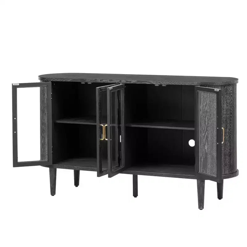 Bahut de ferme avec rangement, meuble buffet en bois avec portes vitrées et étagères réglables
