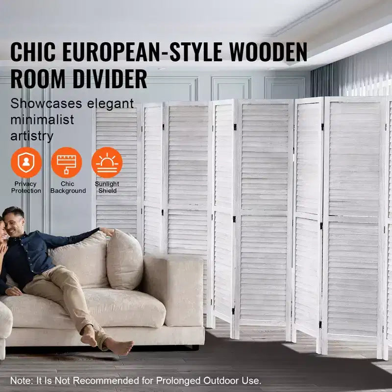 Paravent en bois, cloison de séparation pliable en bois à 8 panneaux, paravent intérieur à persiennes de 170 cm de hauteur, écran de décoration portable