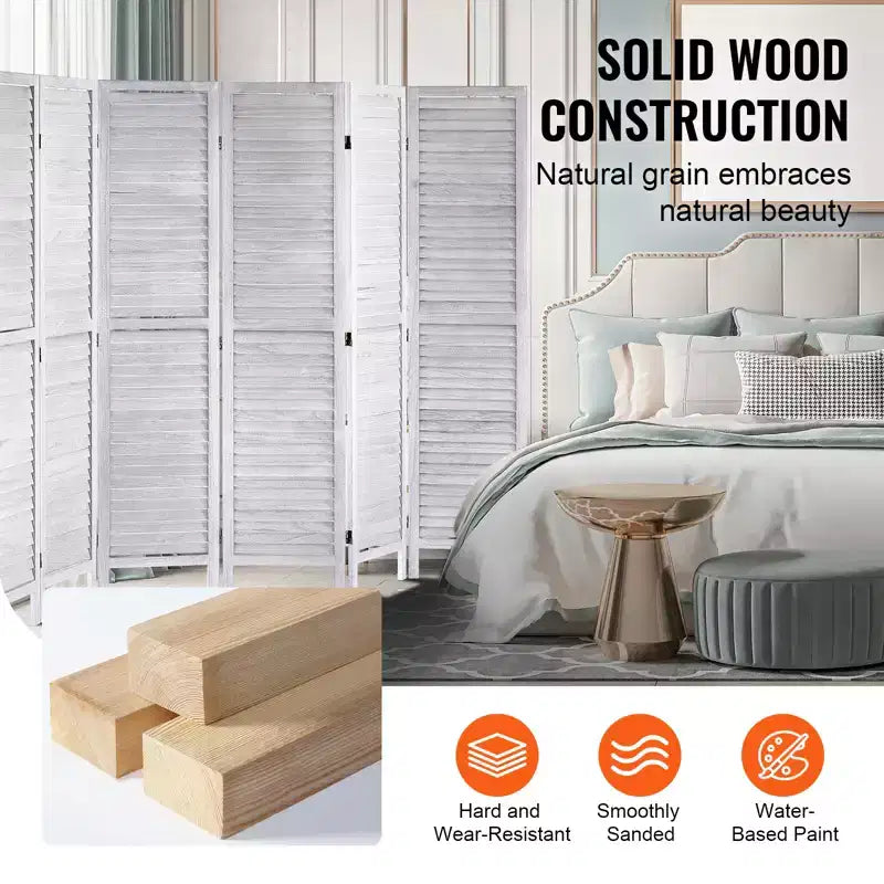 Paravent en bois, cloison de séparation pliable en bois à 8 panneaux, paravent intérieur à persiennes de 170 cm de hauteur, écran de décoration portable