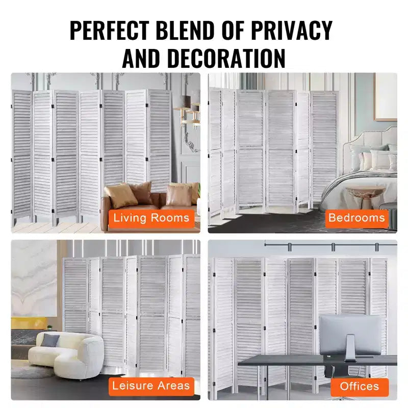 Paravent en bois, cloison de séparation pliable en bois à 8 panneaux, paravent intérieur à persiennes de 170 cm de hauteur, écran de décoration portable