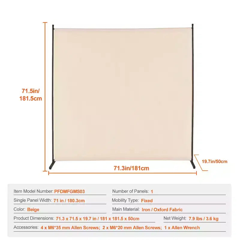 Paravent, Paravent simple, Paravent intérieur de 1,80 m, Séparateur de pièce, Paravent autoportant