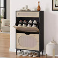 Acekool Rattan Shoe Cabinet with 2 Flip Drawers & 1 Pull-Out Drawer, Adjustable Shelves, Metal Legs, Space-Saving Entryway Storage