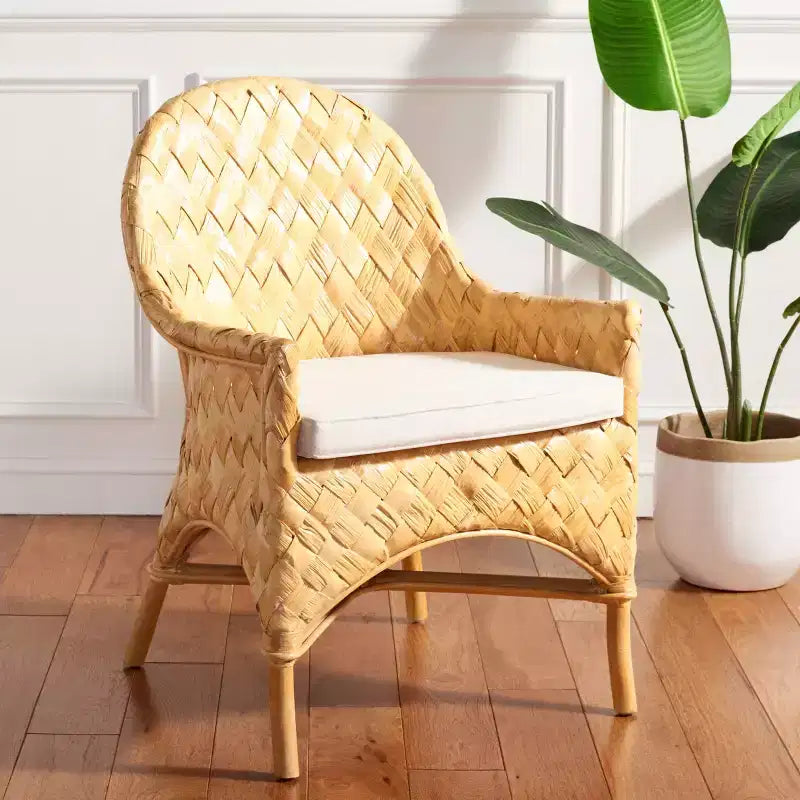 Chaise de salle à manger tressée avec coussin - SEA7039 - Naturel/Blanc