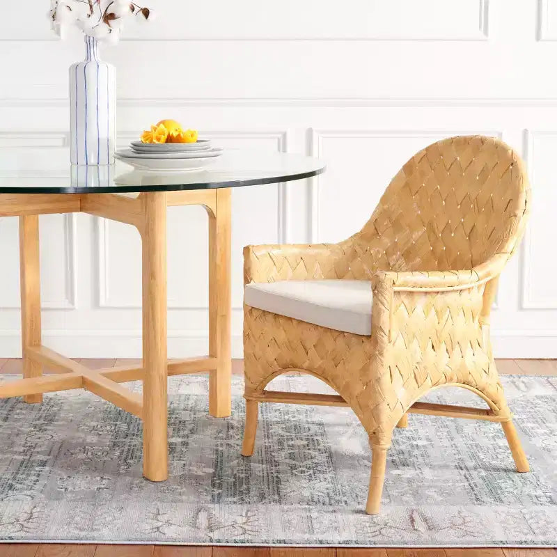 Chaise de salle à manger tressée avec coussin - SEA7039 - Naturel/Blanc