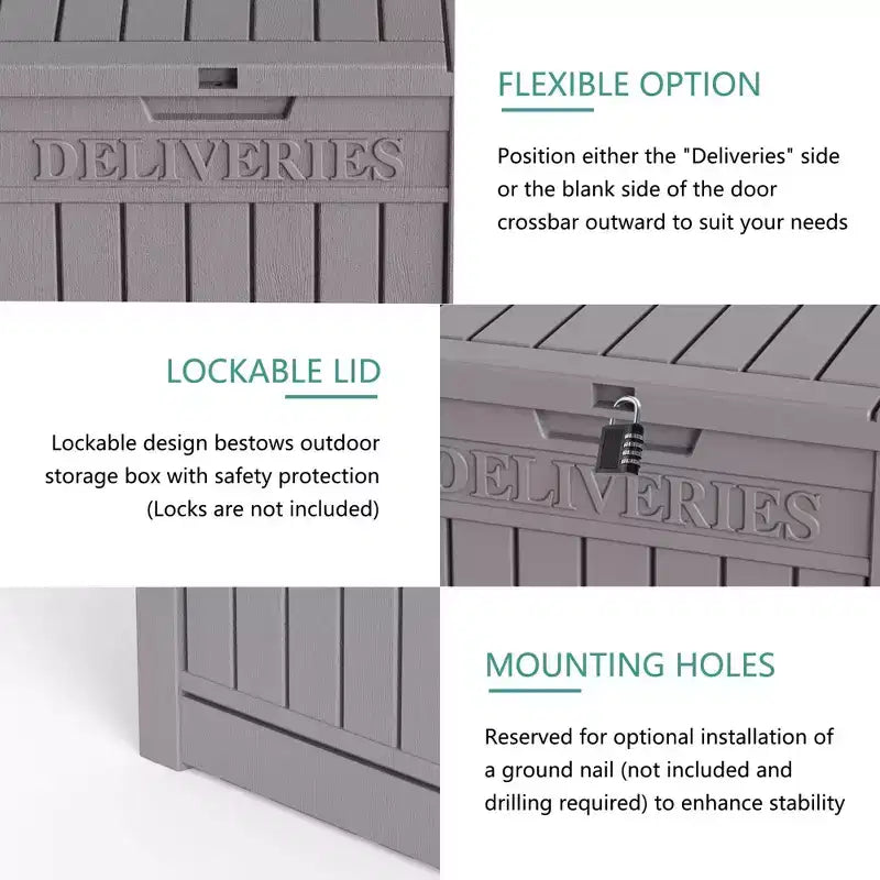 Chic Crate-Boîte de livraison de colis, Grande boîte de rangement verrouillable, Boîte de livraison de colis extérieure en résine à double paroi et boîte de rangement de terrasse étanche pour porche, patios