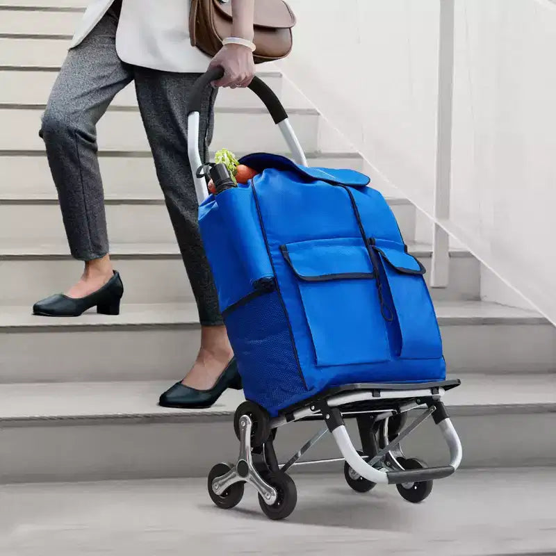 Chariot de courses pliable avec sac en tissu Oxford, chariot de courses pliant 36L, chariot de courses pour la lessive, chariot à roulettes pour escaliers avec 6 roues