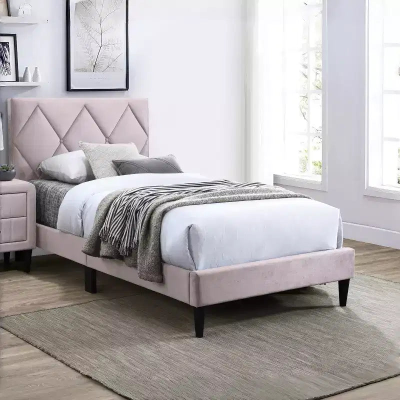 GDFStudio Olivia Modern Velvet Upholstered Platform Bed Frame with Adjustable Headboard