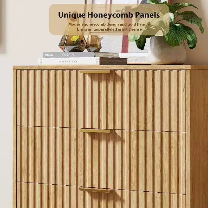 Commode à 5 tiroirs pour chambre à coucher, commode haute et moderne avec tiroirs profonds et plateau large, organisateur en bois cannelé pour salon