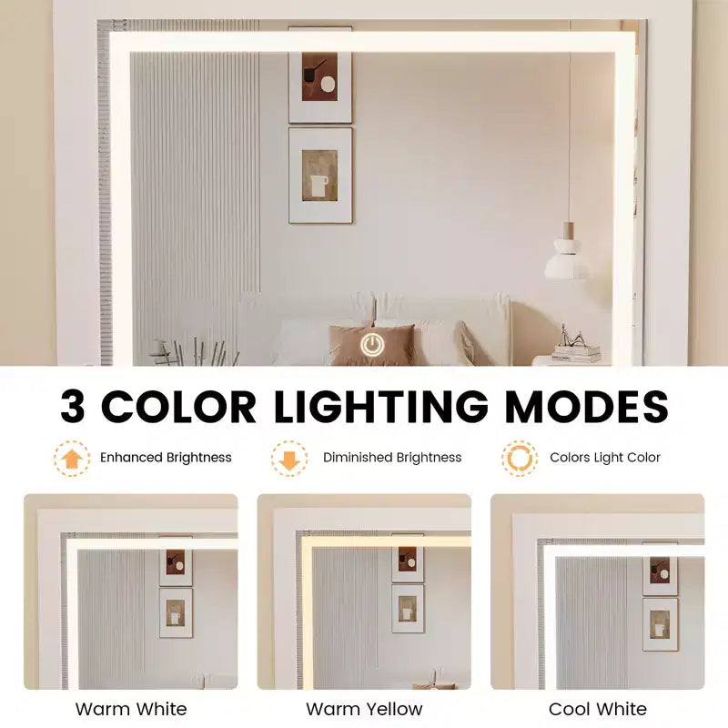 Petite coiffeuse avec miroir LED, chaise de rangement à roulettes, coiffeuse compacte 3-en-1 pour chambre à coucher