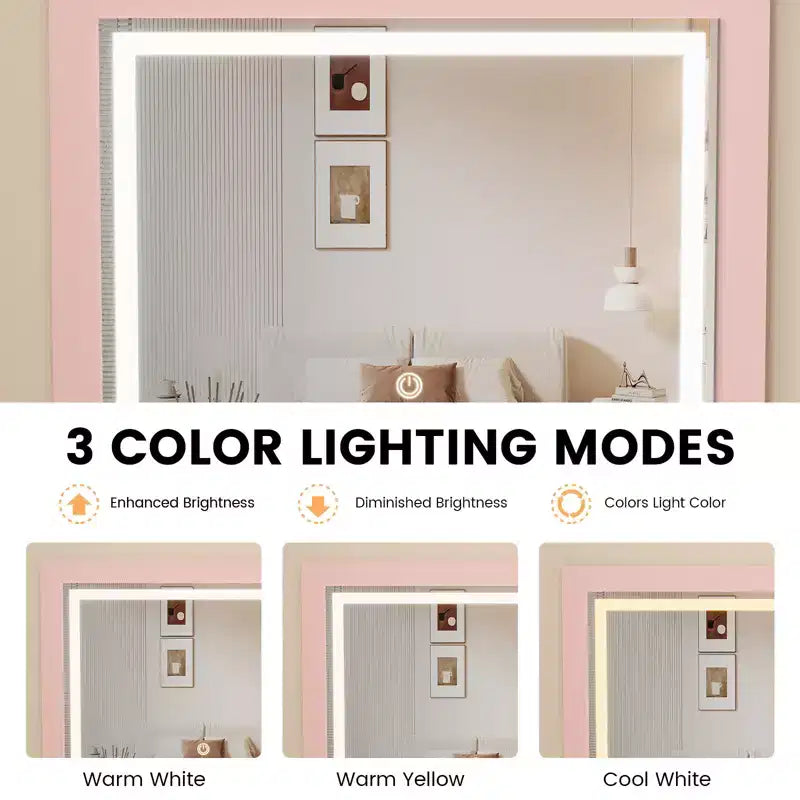 Petite coiffeuse avec miroir LED, chaise de rangement à roulettes, coiffeuse compacte 3-en-1 pour chambre à coucher