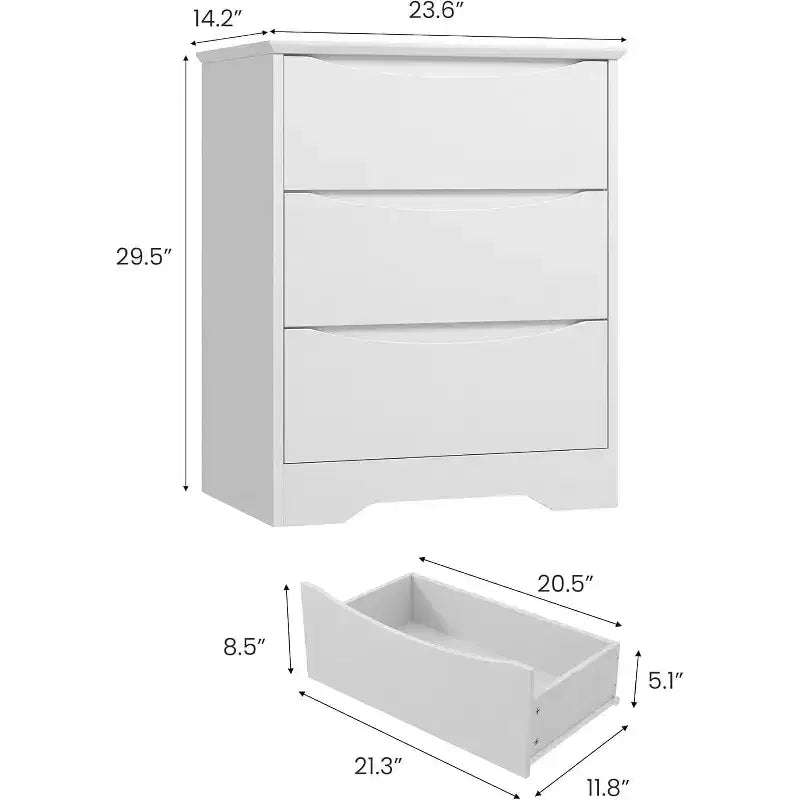 Commode en bois à 3 tiroirs, armoire moderne et haute avec grand espace de rangement, commode longue pour chambre à coucher, salon, blanche
