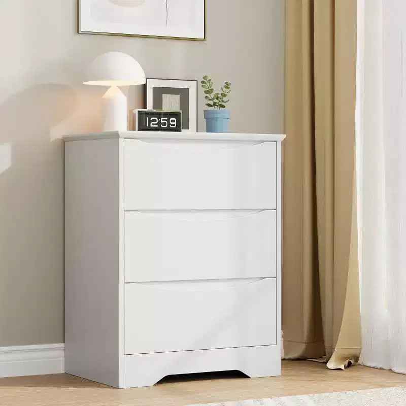 Commode en bois à 3 tiroirs, armoire moderne et haute avec grand espace de rangement, commode longue pour chambre à coucher, salon, blanche