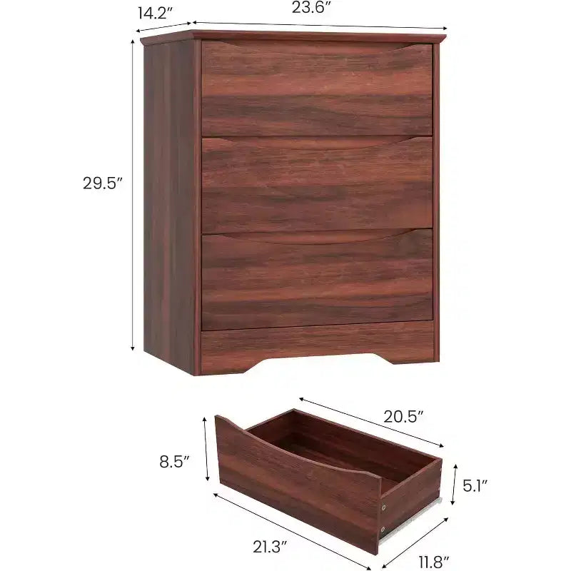 Commode Haute en Bois à 3 Tiroirs, Placard Moderne avec Rangement Profond, Commode Spacieuse avec Plateau Large, Idéale pour Chambre à Coucher ou Salon