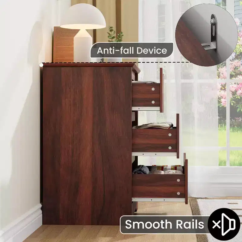 Commode Haute en Bois à 3 Tiroirs, Placard Moderne avec Rangement Profond, Commode Spacieuse avec Plateau Large, Idéale pour Chambre à Coucher ou Salon