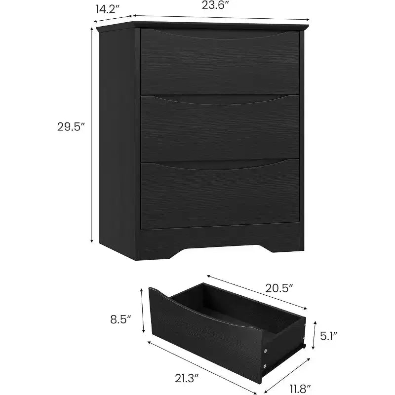 Commode Haute en Bois à 3 Tiroirs, Placard Moderne avec Rangement Profond, Commode Spacieuse avec Plateau Large, Idéale pour Chambre à Coucher ou Salon
