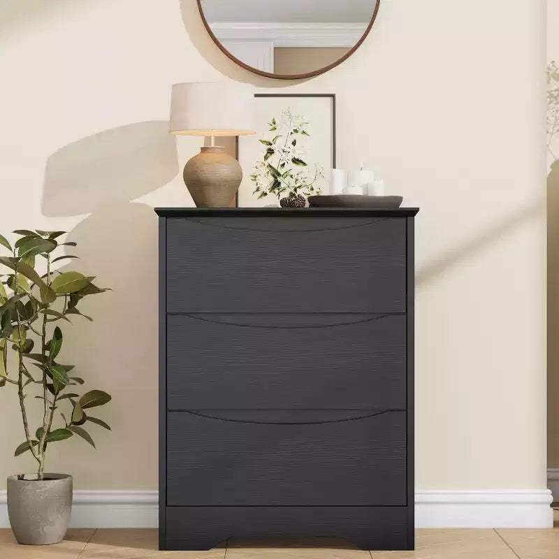 Commode Haute en Bois à 3 Tiroirs, Placard Moderne avec Rangement Profond, Commode Spacieuse avec Plateau Large, Idéale pour Chambre à Coucher ou Salon