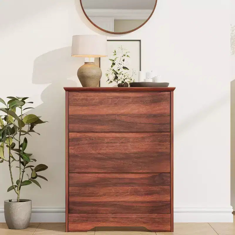Commode Haute en Bois à 3 Tiroirs, Placard Moderne avec Rangement Profond, Commode Spacieuse avec Plateau Large, Idéale pour Chambre à Coucher ou Salon