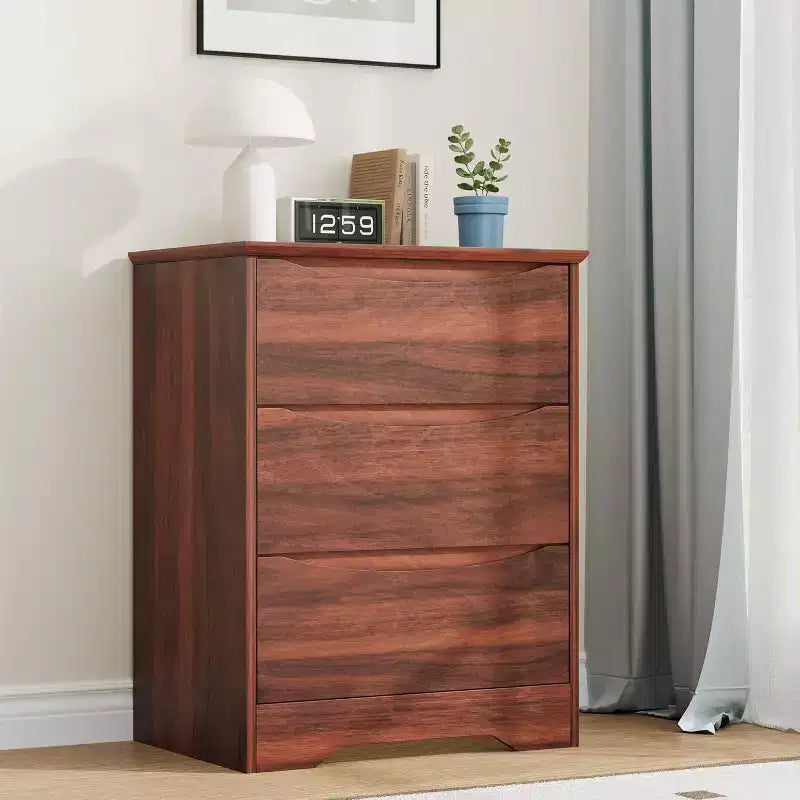 Commode Haute en Bois à 3 Tiroirs, Placard Moderne avec Rangement Profond, Commode Spacieuse avec Plateau Large, Idéale pour Chambre à Coucher ou Salon