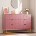Dresser, 6 Drawer Modern Double Chest of Drawers with Gold Handles, Pink Bedroom Storage