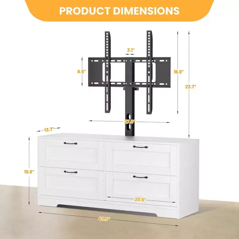 Meuble TV avec support et 4 tiroirs de rangement pour téléviseurs de 32/45/55/65/75/80 pouces, meuble de divertissement pour chambre à coucher, salon, table de console média en bois