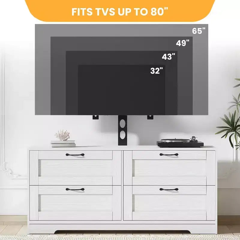 Meuble TV avec support et 4 tiroirs de rangement pour téléviseurs de 32/45/55/65/75/80 pouces, meuble de divertissement pour chambre à coucher, salon, table de console média en bois
