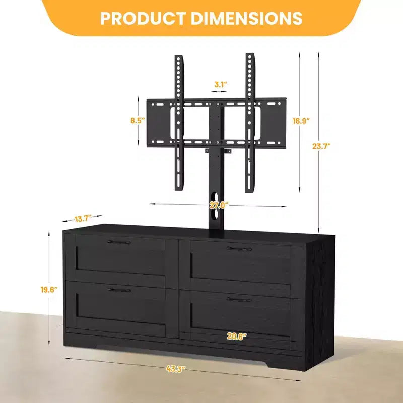 Meuble TV avec support et 4 tiroirs de rangement pour téléviseurs de 32/45/55/65/75/80 pouces, meuble de divertissement pour chambre à coucher, salon, table de console média en bois