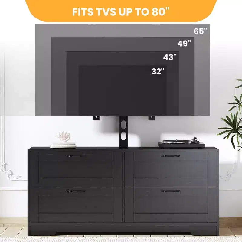 Meuble TV avec support et 4 tiroirs de rangement pour téléviseurs de 32/45/55/65/75/80 pouces, meuble de divertissement pour chambre à coucher, salon, table de console média en bois