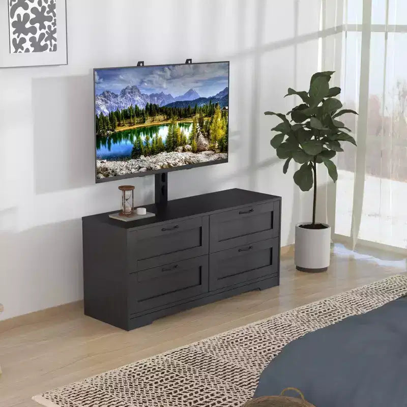 Meuble TV avec support et 4 tiroirs de rangement pour téléviseurs de 32/45/55/65/75/80 pouces, meuble de divertissement pour chambre à coucher, salon, table de console média en bois