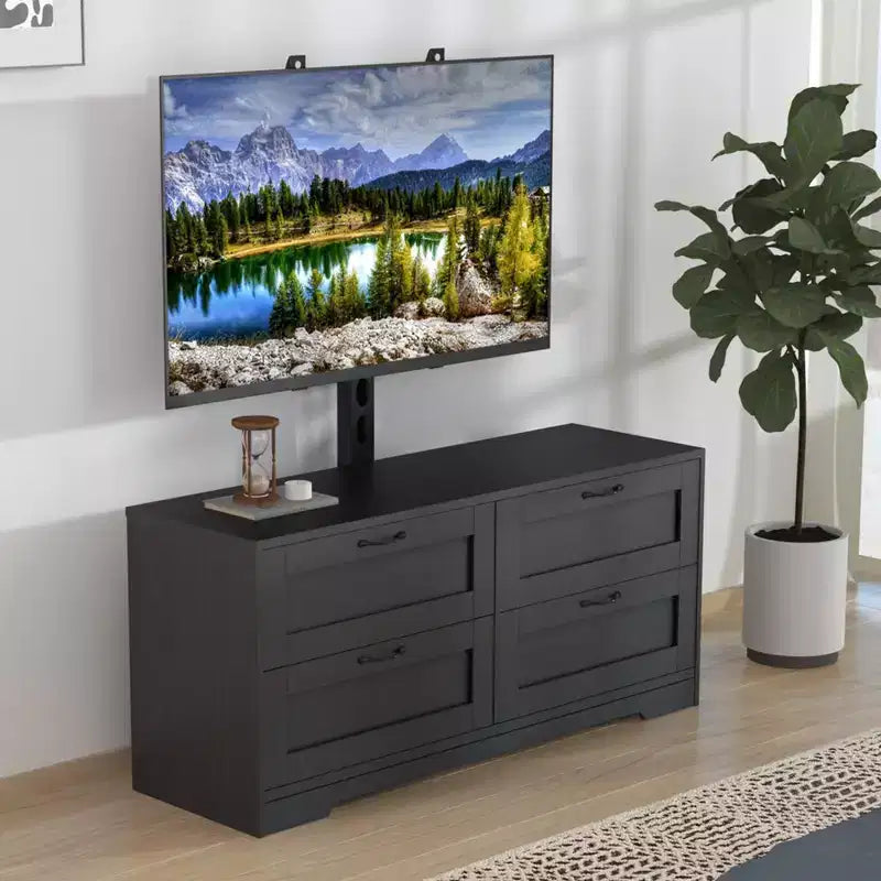Meuble TV avec support et 4 tiroirs de rangement pour téléviseurs de 32/45/55/65/75/80 pouces, meuble de divertissement pour chambre à coucher, salon, table de console média en bois