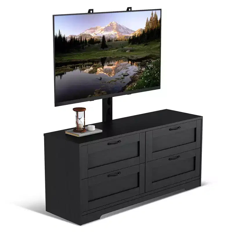 TV Stand with Mount and 4 Drawers Storage for 32/45/55/65/75/80 Inch TVs, Entertainment Center for Bedroom, Living Room, Wood Media Console Tables