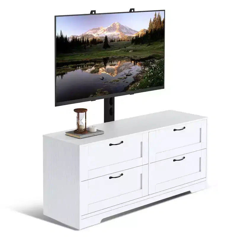 Meuble TV avec support et 4 tiroirs de rangement pour téléviseurs de 32/45/55/65/75/80 pouces, meuble de divertissement pour chambre à coucher, salon, table de console média en bois