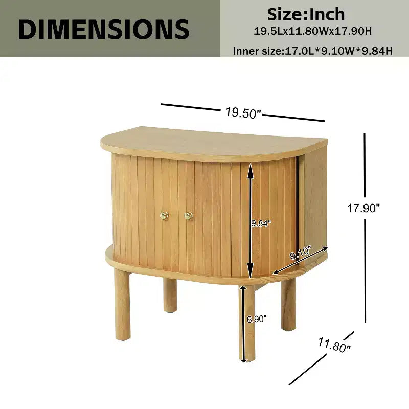 Table de chevet moderne scandinave en bois incurvé avec portes coulissantes à lattes