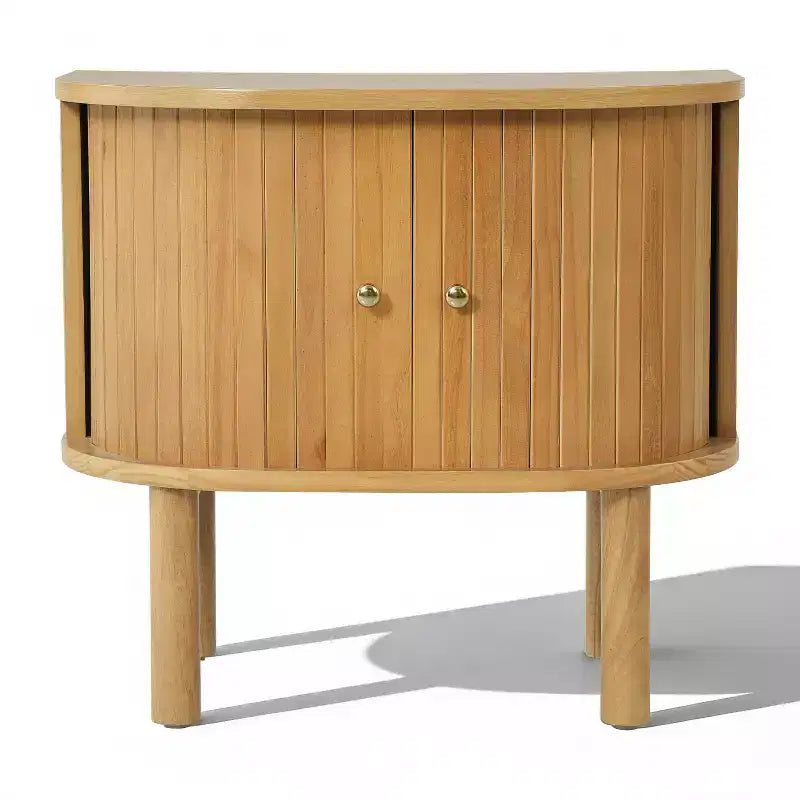 Table de chevet moderne scandinave en bois incurvé avec portes coulissantes à lattes