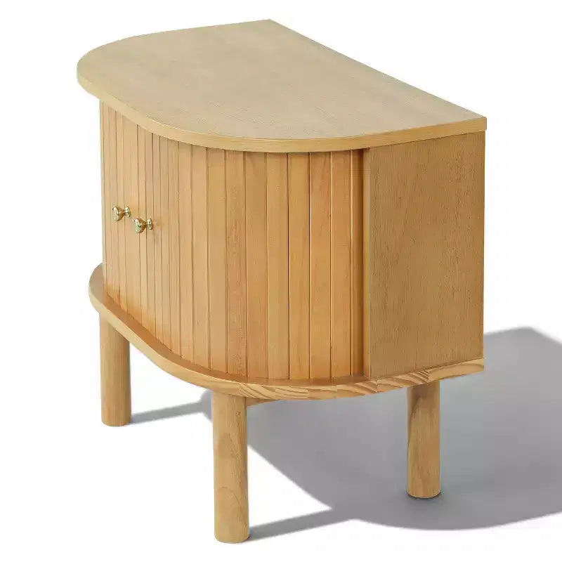 Table de chevet moderne scandinave en bois incurvé avec portes coulissantes à lattes
