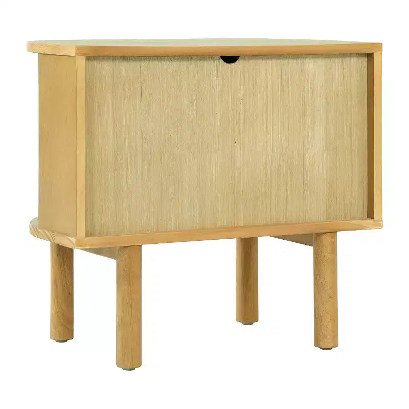 Table de chevet moderne scandinave en bois incurvé avec portes coulissantes à lattes