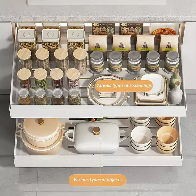 1 Organisateur de placard extensible, coulissant et réglable en largeur, 3 rails, grande taille