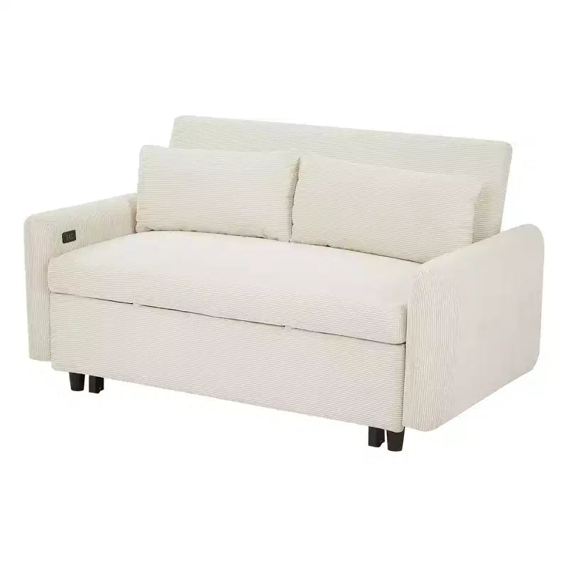 57.48 Canapé-lit gigogne convertible 2 places causeuse Canapé-lit moderne avec deux oreillers décoratifs et ports USB, beige
