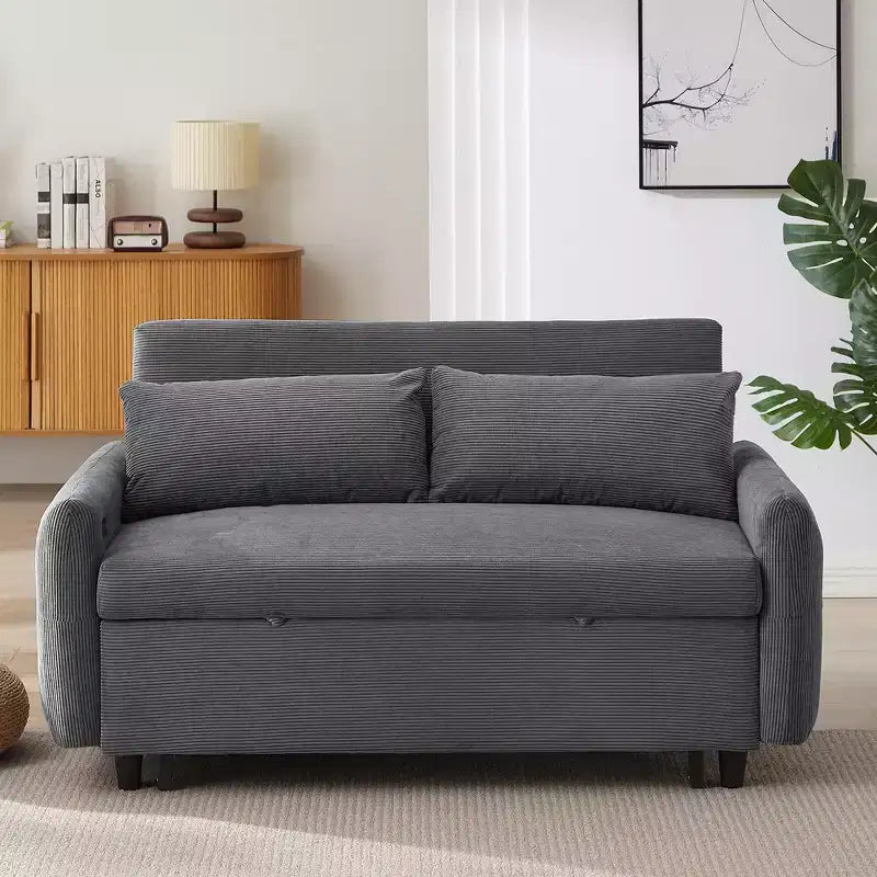 57.48 Pull-out Sofa Bed Convertible Couch 2 Seat Loveseat Sofa Modern Sleeper Sofa with Two Throw Pillows and USB Ports, Beige