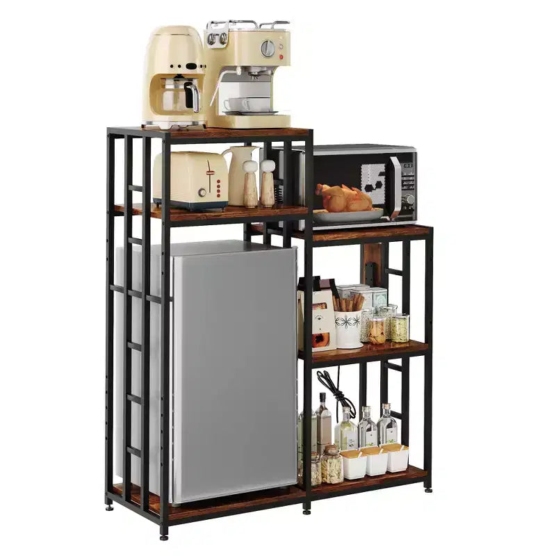 48.8in Adjustable Mini Fridge Stand with Power Outlet, 360LBS Heavy Duty 6-Tier Shelf, Multi-Use Fridge & Microwave Stand for Kitchen Living Room