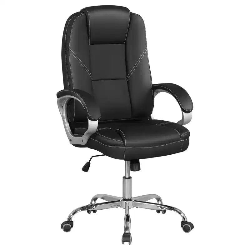 Costway Leather Office Chair Ergonomic Executive Chair with Rocking Backrest Black