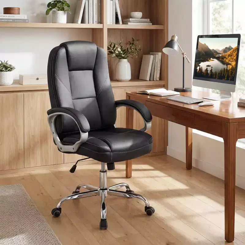 Fauteuil de bureau en cuir, chaise de direction ergonomique avec dossier à bascule, noir