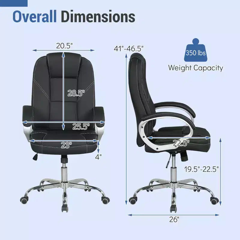 Fauteuil de bureau en cuir, chaise de direction ergonomique avec dossier à bascule, noir