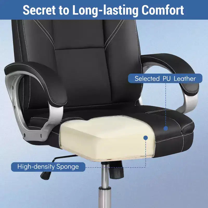 Fauteuil de bureau en cuir, chaise de direction ergonomique avec dossier à bascule, noir