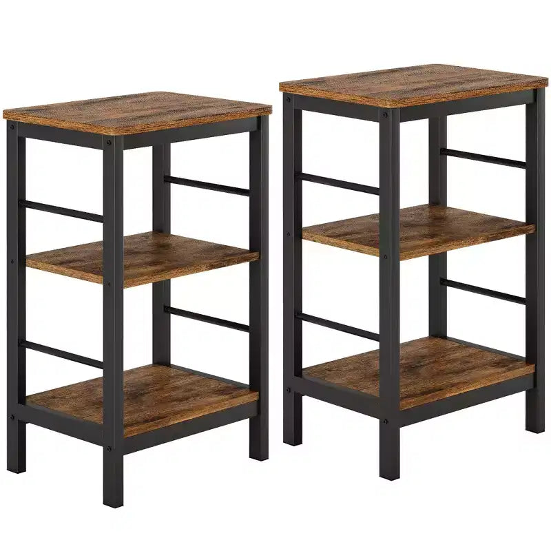 Modern Side Table Set of 2 - 3-Layer Storage Shelf, Space-Saving Design, Nightstands for Living Room and Bedroom, Farmhouse Style, Easy Assembly