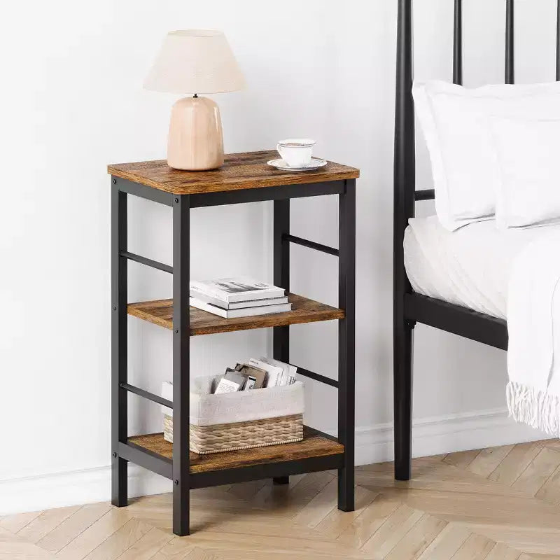 Lot de 2 tables d'appoint modernes - Étagère de rangement à 3 niveaux, Design peu encombrant, Tables de chevet pour salon et chambre, Style ferme, Montage facile