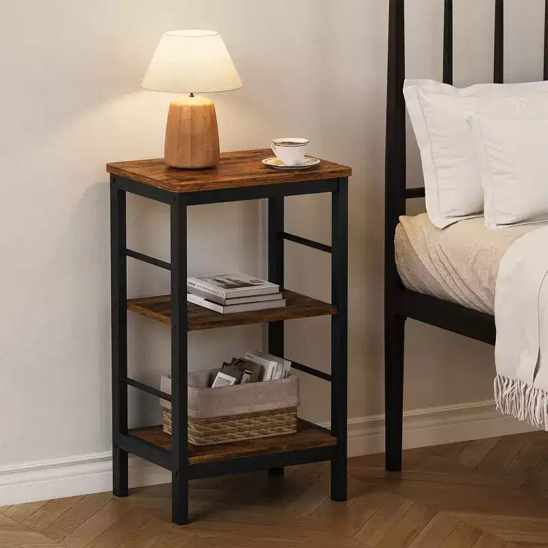 Lot de 2 tables d'appoint modernes - Étagère de rangement à 3 niveaux, Design peu encombrant, Tables de chevet pour salon et chambre, Style ferme, Montage facile